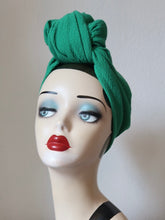 Load image into Gallery viewer, SALE ITEM: SMALL KNOT Green Textured (Full Coverage) Pre-tied 1940s Style Turban