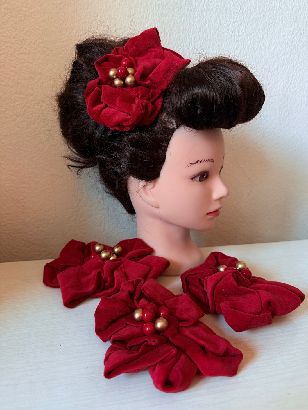 Vintage poinsettia velvet Christmas flower hair clip