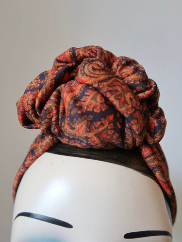 SMALL KNOT Vintage Style Pre-tied Headband in Orange Paisley