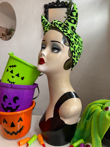 Halloween green leopard print devil horns