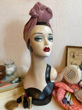 Load image into Gallery viewer, MADE TO ORDER: Pink Corded Velvet (Full Coverage) Pre-tied 1940s Turban OR Headband with Knot Choice