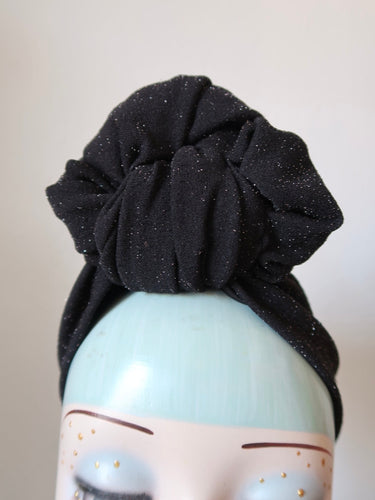 Gothic black sparkle Lurex handmade turban