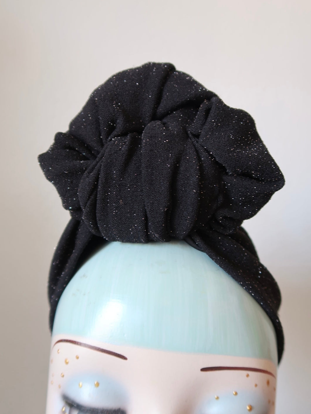 Gothic black sparkle Lurex handmade turban