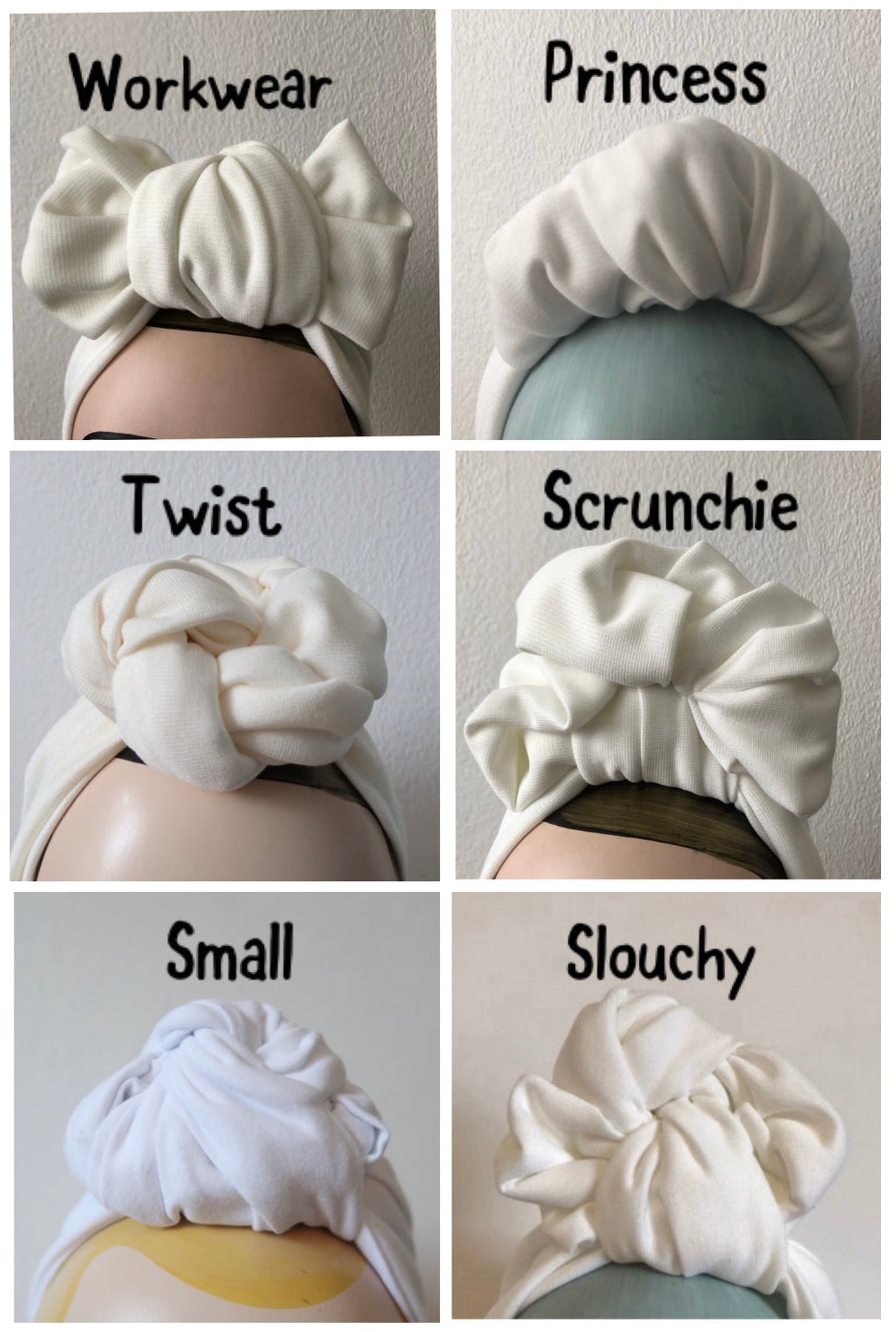 White 1940s Pre-tied Stretchy Turban (full coverage) with Knot Choice