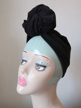 Load image into Gallery viewer, Gothic black sparkle Lurex handmade turban