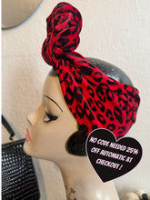 Load image into Gallery viewer, Red Leopard Print Vintage Style Pre-tied Headband with Slouchy Knot