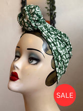 Load image into Gallery viewer, 50% OFF SALE ITEM: Green Floral (Full Coverage) 1940s Style Pre-tied Turban with Small Knot