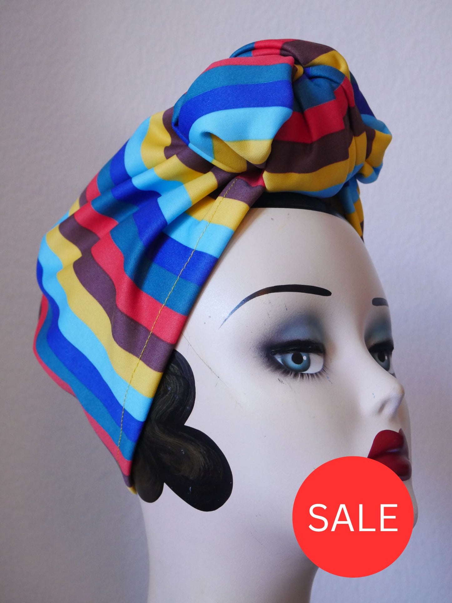 50% OFF SMALL KNOT Autumn Stripe (Full Coverage) 1940s Style Pre-tied Turban