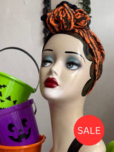 Load image into Gallery viewer, 50% OFF SALE ITEM: Bright Orange Tiger Print/Black Duo (Full Coverage) 1940s Style Pre-tied Turban