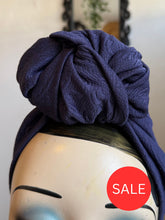 Load image into Gallery viewer, 50% OFF SALE ITEM: SMALL KNOT Textured Navy(Full Coverage) 1940s Style Pre-tied Turban
