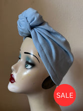 Load image into Gallery viewer, 50% OFF: SALE ITEM SMALL KNOT Pale Blue (Full Coverage) 1940s Style Pre-tied Turban