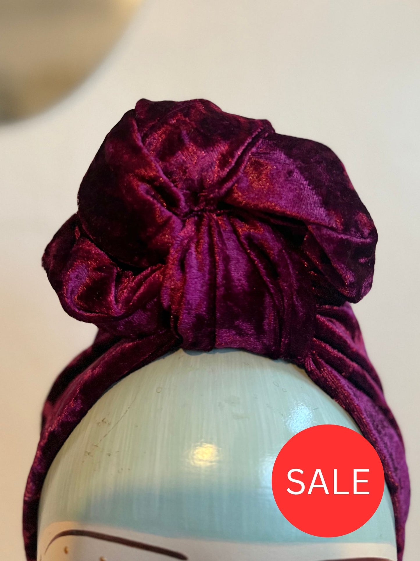 50% OFF SALE ITEM: Burgundy Crushed Velvet Vintage Style Pre-tied Headband