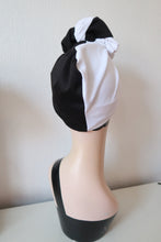 Load image into Gallery viewer, Black and white vintage 1940s turban By Sarah’s Doo-Wop Dos