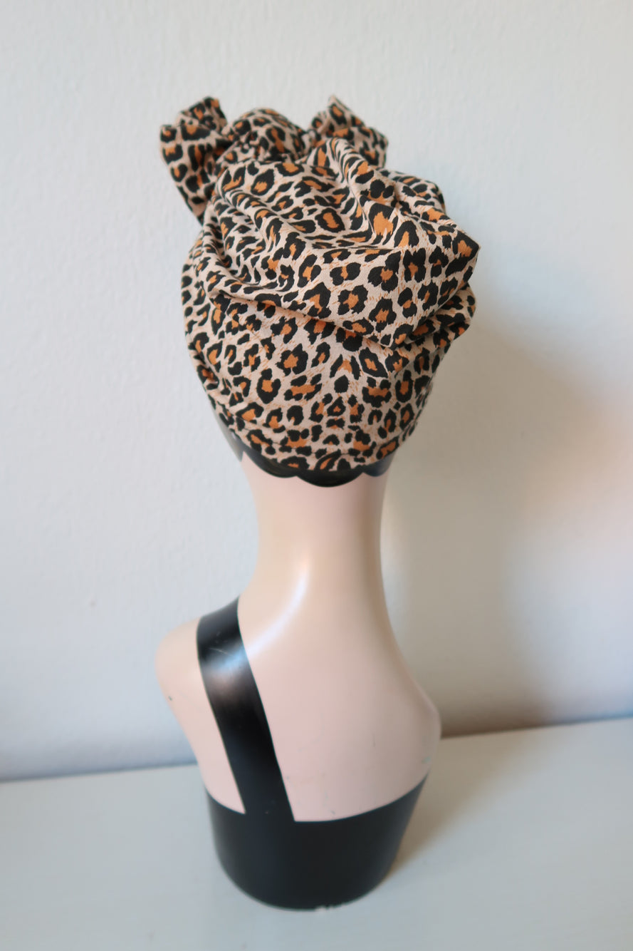 Vintage alt fashion leopard print turban for women 