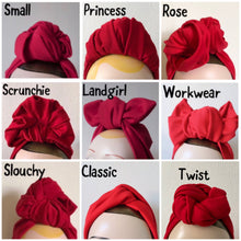 Load image into Gallery viewer, Authentic 1940s handmade red stretchy pre- knotted turban