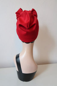 Authentic 1940s handmade red stretchy pre- knotted turban
