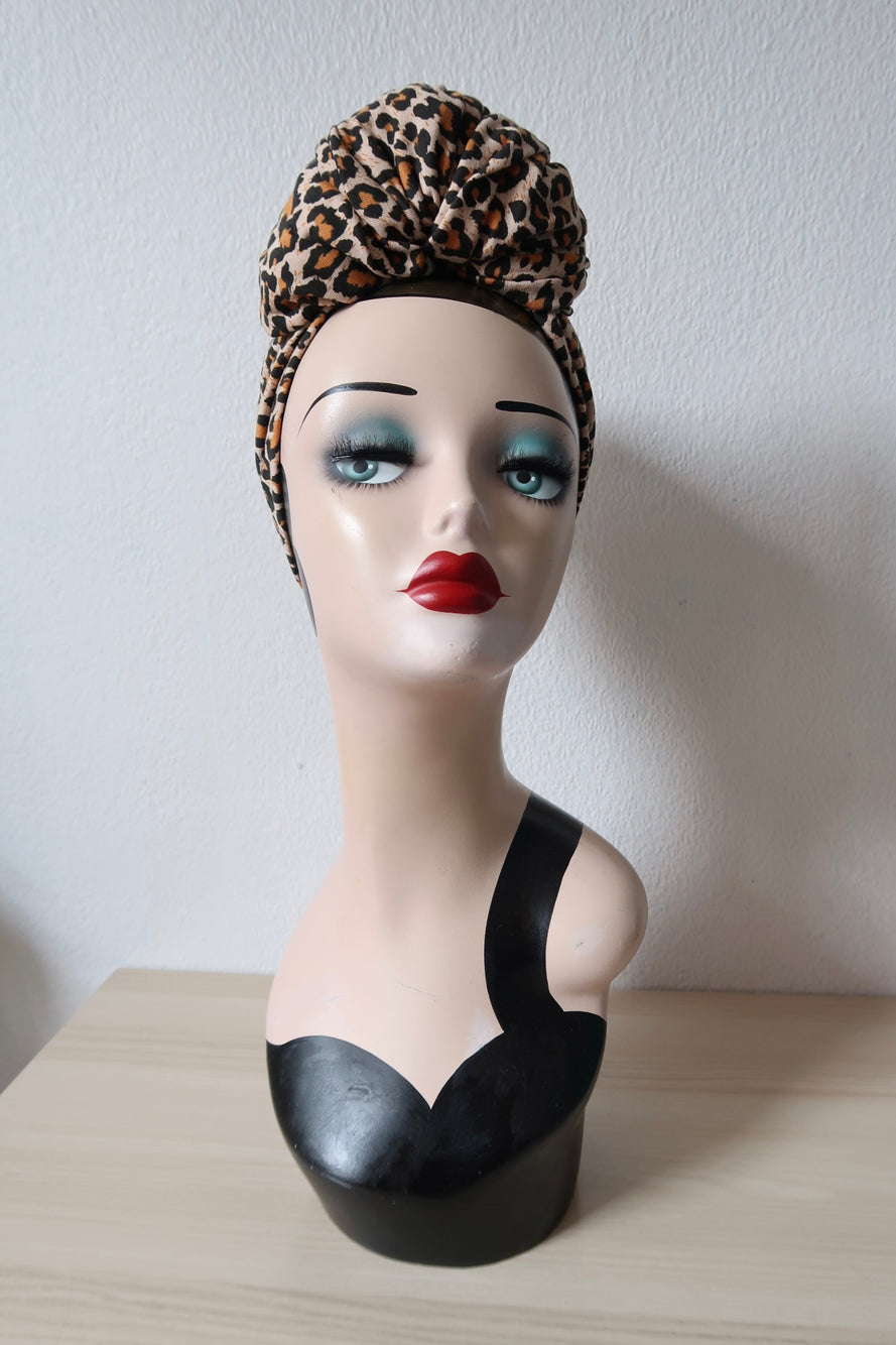 1940s Pre-knotted Stretchy Rockabilly Leopard Print Turban 