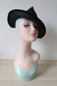 Vintage 1930s 1940s Handmade Black Witch Hat