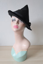 Load image into Gallery viewer, Vintage 1930s 1940s Handmade Black Witch Hat