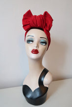 Load image into Gallery viewer, Authentic 1940s handmade red stretchy pre-tied turban