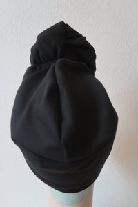 Authentic 1940s Handmade Pre-knotted Stretchy Plain Black Turban